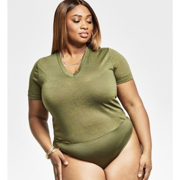NWT Nina Parker Women's Plus Trendy V-Neck Tee Bodysuit Ivy Green  Size 2X - Picture 3 of 14